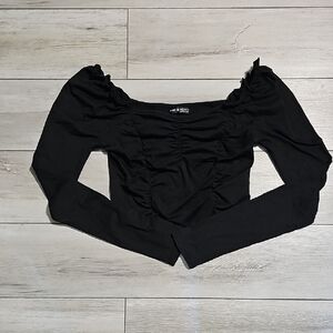 SHEIN Black Ruched Long Sleeve Blouse